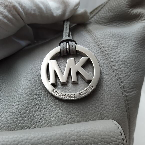 Michael Kors Gray Pebbled Leather Pushlock Zipper Hobo Shoulder Bag - Picture 5 of 16